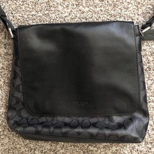 COACH Small Messenger Crossbody Purse/Handbag, Black Leather, Flap Magnet Close